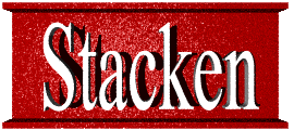Stacken logotyp: En röd I-balk med texten Stacken i vitt